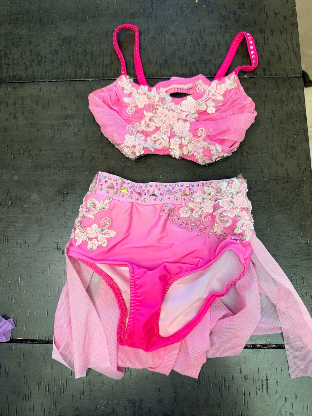 Pink Embellished Two-Piece Dance Lingerie Set